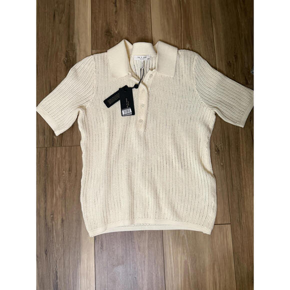 NWT! rag & bone Vivi Open Stitch Polo Cream Size XS - Picture 2 of 7